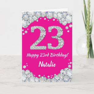 Happy 23rd Birthday Hot Pink en Silver Glitter Kaart