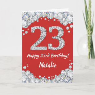 Happy 23rd Birthday Red en Silver Glitter Card Kaart
