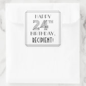 HAPPY 24th BIRTHDAY, Art Deco Style, Custom Name Vierkante Sticker (Tas)