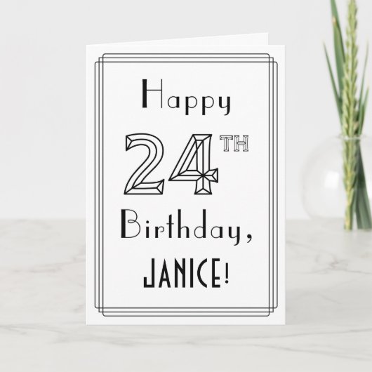 Happy 24th Birthday, Art Deco Style met aangepaste Kaart (Voorkant)