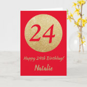 Happy 24th Birthday Red en Gold Glitter Card Kaart (Gele Bloem)