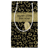 Happy 25th Birthday Black/Gold Number Pattern Klein Cadeauzakje (Voorkant)