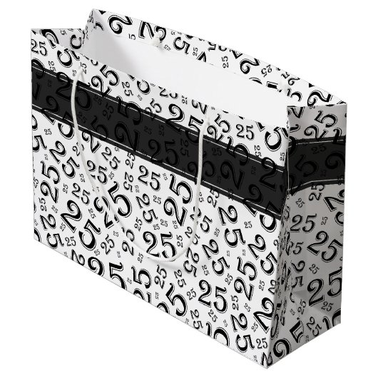 Happy 25th Birthday Black/White Number Pattern Groot Cadeauzakje (Achterkant Gekanteld)