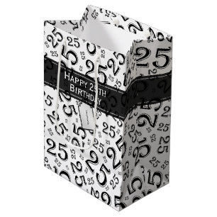 Happy 25th Birthday Black/White Number Pattern Medium Cadeauzakje