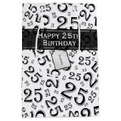 Happy 25th Birthday Black/White Number Pattern Medium Cadeauzakje (Voorkant)