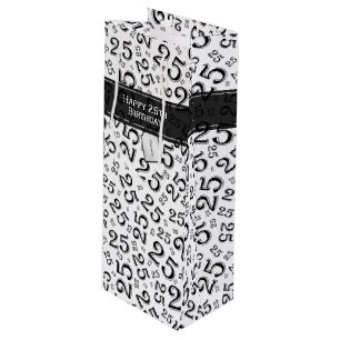 Happy 25th Birthday Black/White Number Pattern Wijn Cadeautas
