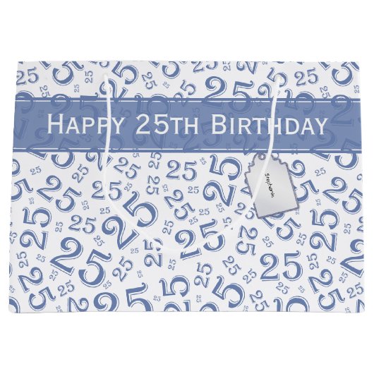 Happy 25th Birthday Blue Random Number Pattern 25 Groot Cadeauzakje (Voorkant)
