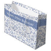 Happy 25th Birthday Blue Random Number Pattern 25 Groot Cadeauzakje (Voorkant Gekanteld)