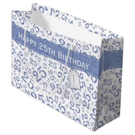 Happy 25th Birthday Blue Random Number Pattern 25 Groot Cadeauzakje (Voorkant Gekanteld)