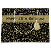 Happy 25th Birthday Number Pattern Black & Gold Groot Cadeauzakje (Voorkant)