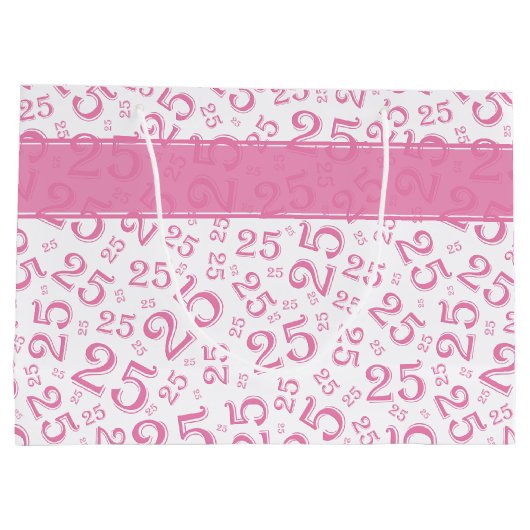 Happy 25th Birthday roze Random Number Pattern Groot Cadeauzakje (Achterkant)