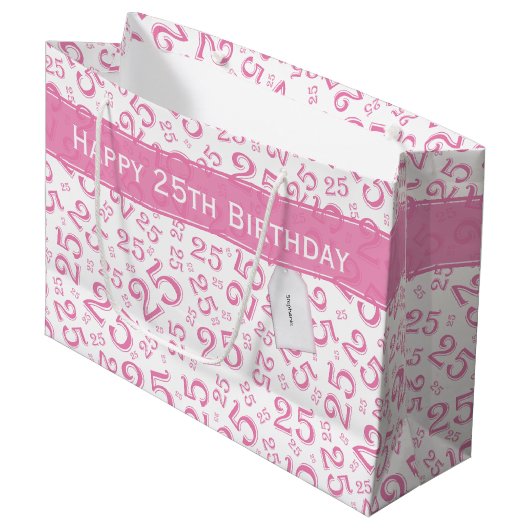 Happy 25th Birthday roze Random Number Pattern Groot Cadeauzakje (Voorkant Gekanteld)