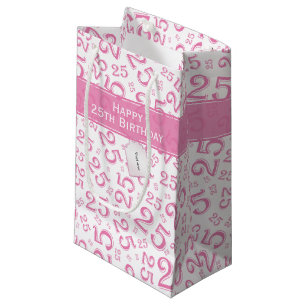 Happy 25th Birthday roze Random Number Pattern Klein Cadeauzakje