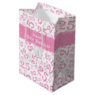 Happy 25th Birthday roze Random Number Pattern Medium Cadeauzakje