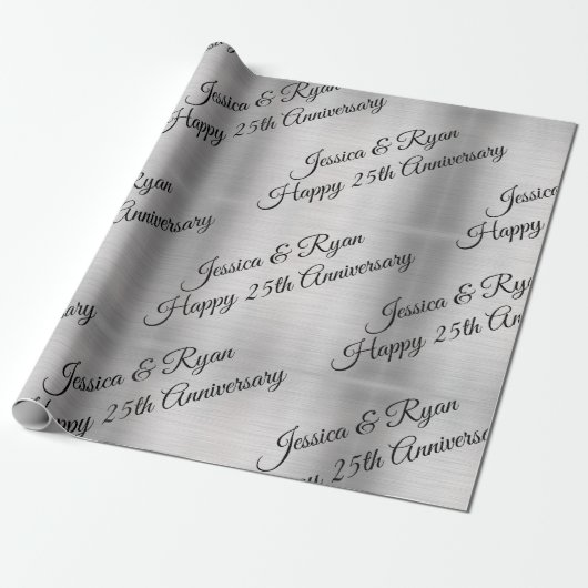 Happy 25th Jubileum DIY Names/Year Black Script Cadeaupapier (Uitgerold)