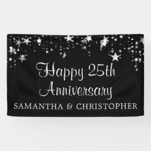 Happy 25th Jubileum Silver Stars Black Names Spandoek