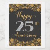 Happy 25th Jubileum Silver Wedding 25 jaar Wijn Etiket (Enkel label)