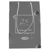 "Happy 25th Wedding Jubileum" 3D Rozen op grijs Medium Cadeauzakje (Voorkant)