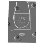 "Happy 25th Wedding Jubileum" 3D Rozen op grijs Medium Cadeauzakje (Achterkant)