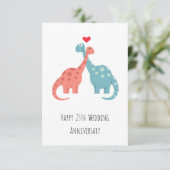 Happy 25th Wedding Jubileum Cute Dinosaurs (Staand voorkant)