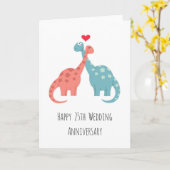 Happy 25th Wedding Jubileum Cute Dinosaurs Kaart (Gele Bloem)