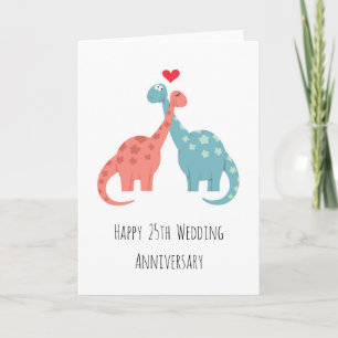 Happy 25th Wedding Jubileum Cute Dinosaurs Kaart