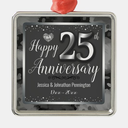 Happy 25th Wedding Jubileum Metalen Ornament (Voorkant)