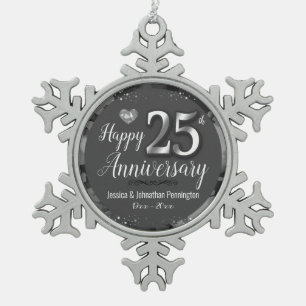 Happy 25th Wedding Jubileum Tin Sneeuwvlok Ornament