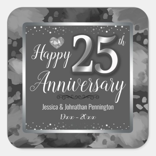 Happy 25th Wedding Jubileum Vierkante Sticker (Voorkant)