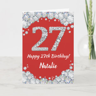 Happy 27th Birthday Red en Silver Glitter Card Kaart