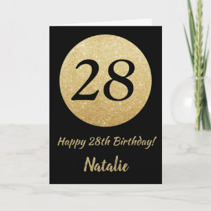 Happy 28th Birthday Black en Gold Glitter Card Kaart