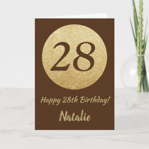 Happy 28th Birthday Brown and Gold Glitter Card Kaart