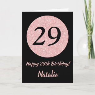 Happy 29th Birthday Black en Roos Pink Gold Kaart