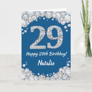 Happy 29th Birthday Blue en Silver Glitter Card Kaart