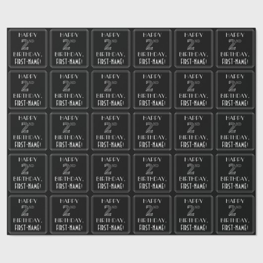 HAPPY 2ND BIRTHDAY; Art Deco Style met aangepaste  Cadeaupapier (Zoom)