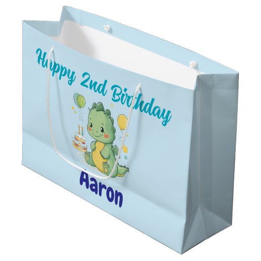 Happy 2nd Birthday, Cute Dragon, Personalized  Groot Cadeauzakje (Voorkant Gekanteld)