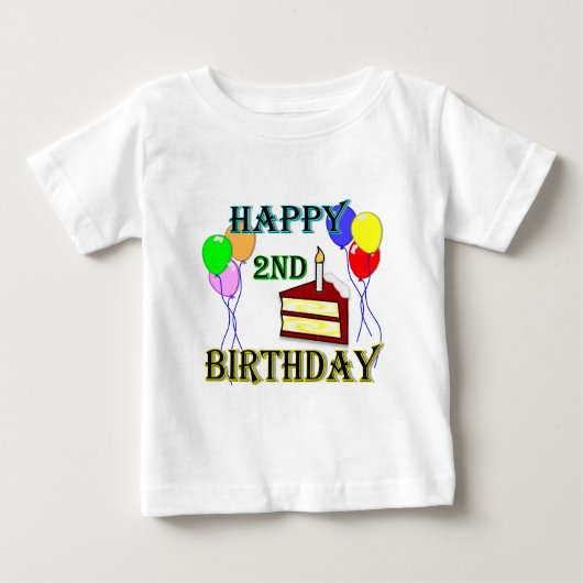 Happy 2nd Birthday T-Shirt met Cake and Balloons (Voorkant)