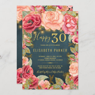 Happy 30 floral chic elegant 30th verjaardagsfeest kaart