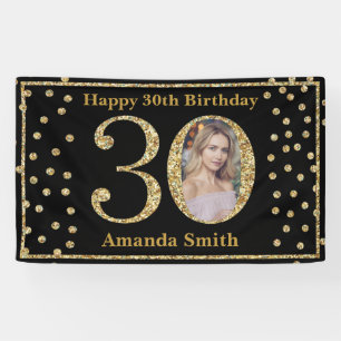 Happy 30th Birthday Banner Black en Gold Photo