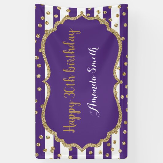Happy 30th Birthday Banner.Paars en Gold Glitter Spandoek (Verticaal)