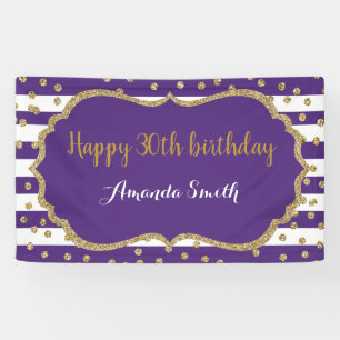 Happy 30th Birthday Banner.Paarse en Gold Glitter Spandoek