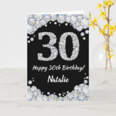 Happy 30th Birthday Black en Silver Glitter Card Kaart (Gele Bloem)
