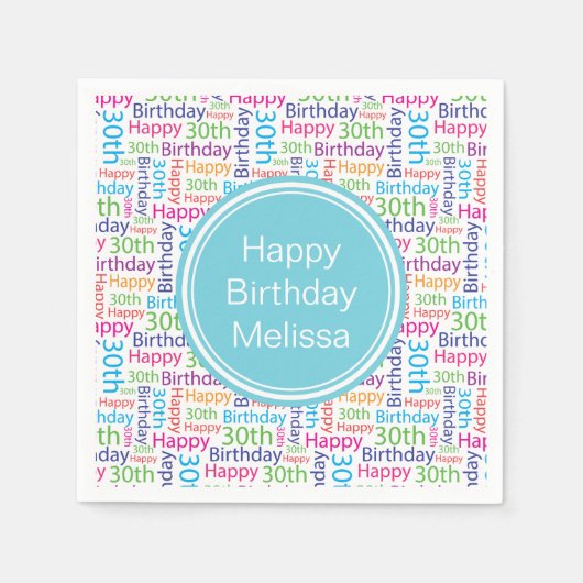 Happy 30th Birthday Custom Name Servet (Voorkant)