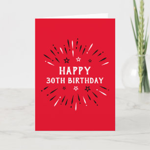 Happy 30th Birthday Fireworks Red Black White Kaart