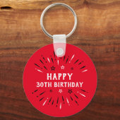 Happy 30th Birthday Fireworks Red Black White Sleutelhanger (Voorkant)