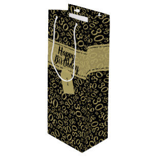 Happy 30th Birthday Gold en Black Number Pattern Wijn Cadeautas