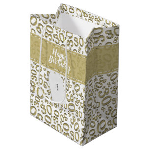 Happy 30th Birthday Gold en White Number Pattern Medium Cadeauzakje