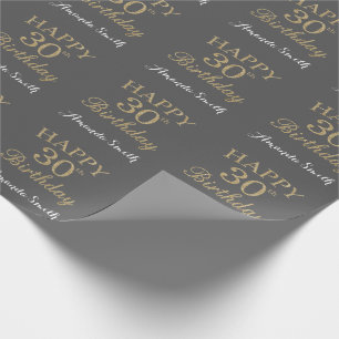 Happy 30th Birthday Gold Glitter en Grey Cadeaupapier