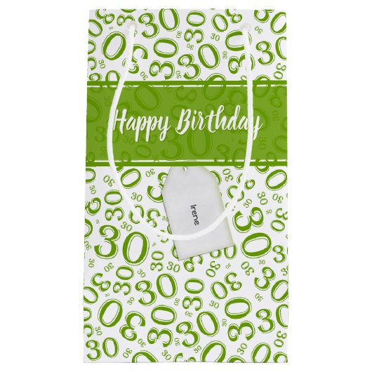 Happy 30th Birthday Green and White Number Pattern Klein Cadeauzakje (Voorkant)
