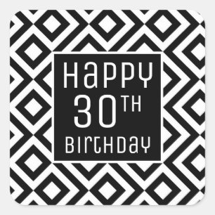 Happy 30th Birthday Modern Black White Geometric Vierkante Sticker